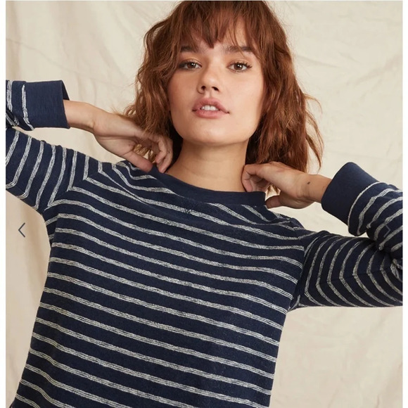 Marine Layer • Navy White Stripe Britton Saddle Crew Neck Top - Picture 2 of 4